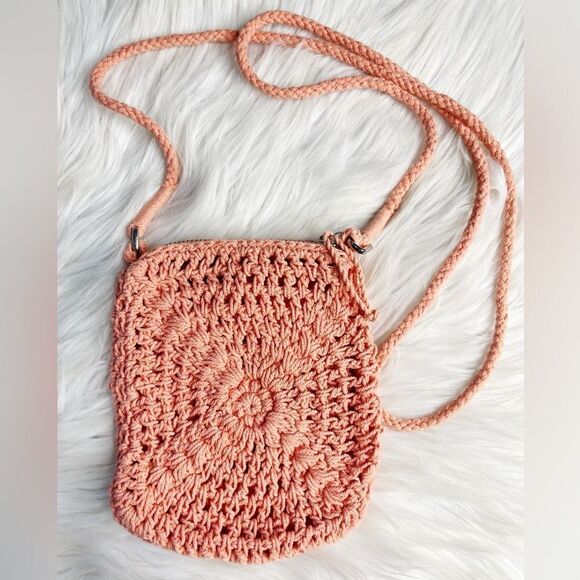 Crochet Mini Crossbody Purse Pink - Picture 1 of 4